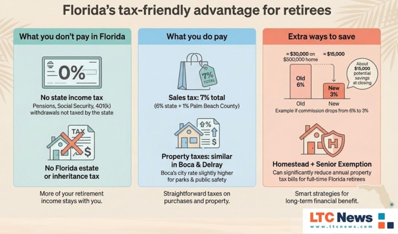 An infographic explaining the tax benefits of retiring in Florida.