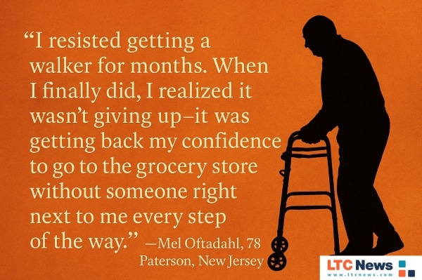An infographic and quote about regaining confidence with mobility aids.