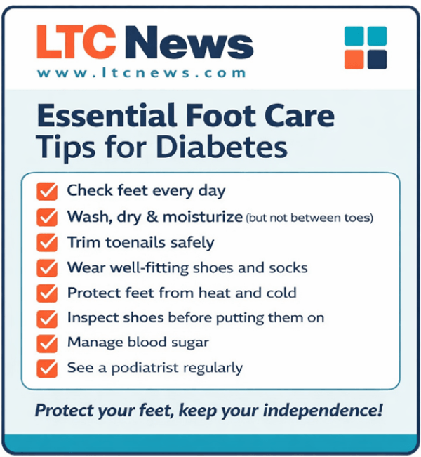 Infographic about taking care of your feet as a diabetic as you age.