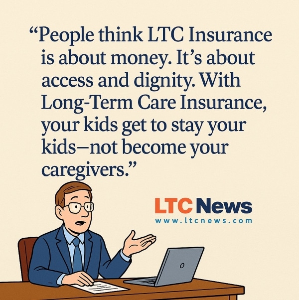 A digital illustration of a man explaining Long-Term Care Insurance.