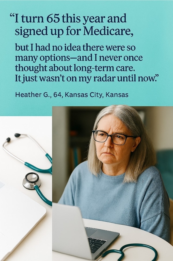 A quote about how long-term care sneaks up on you when you turn 65.