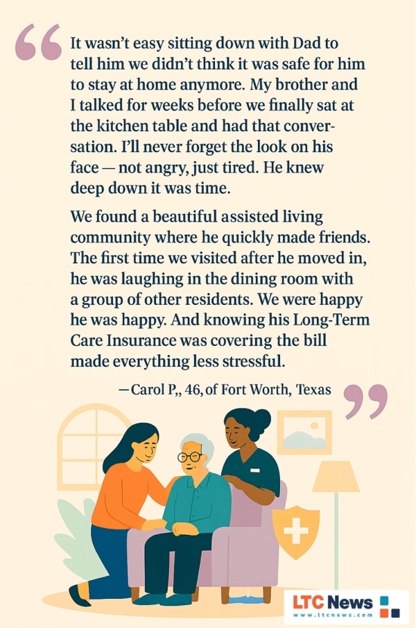 A digital image with an anecdote about transitioning to assisted living.