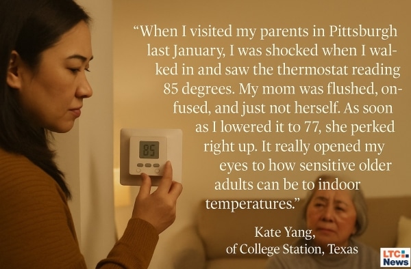 A digital image with a quote about how older adults can be sensitive to heat.