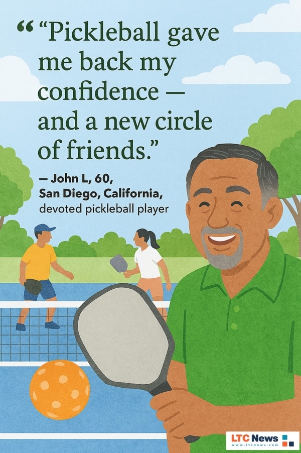 Infographic featuring an anecdote about the benefits of pickleball. 