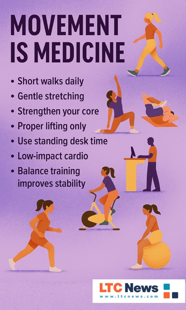 Infographic about the benefits of consistent exercise and movement.