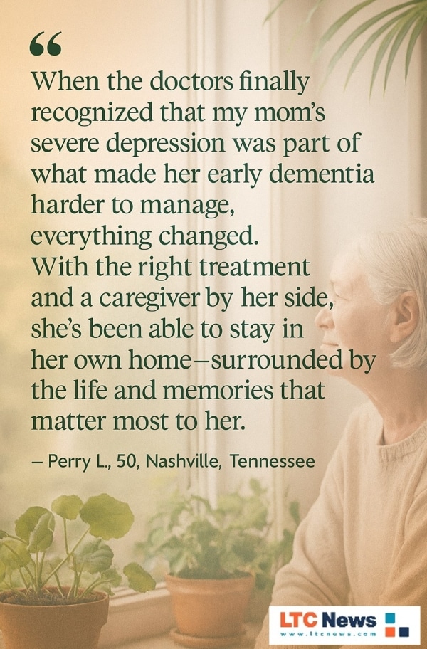 Quote about the challenges of depression and caregiving.