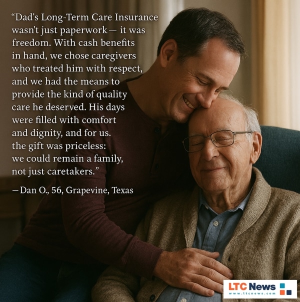 A quote about how Long-Term Care Insurance helps reduce caregiving stress. 