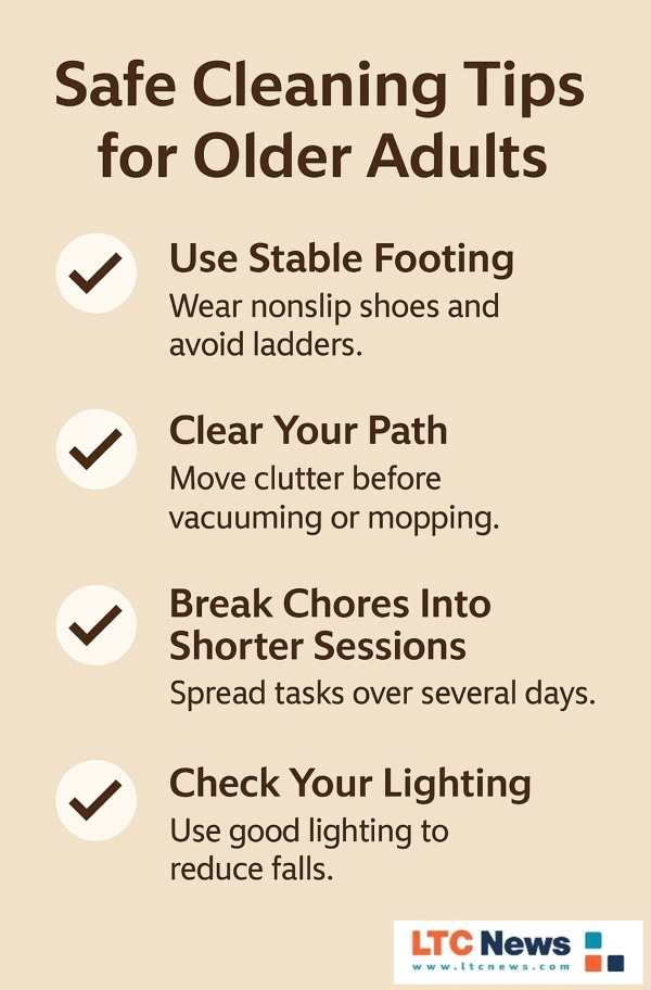 An infographic about cleaning safely as an older adult.