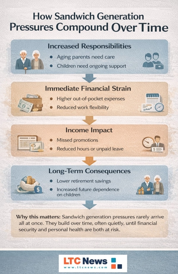 An infographic about the pressures of the sandwich generation.