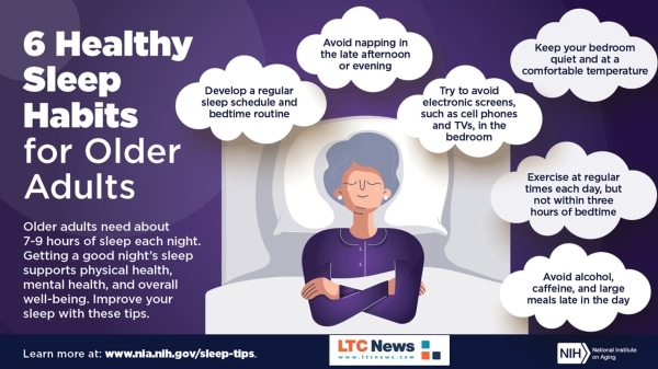 An infographic about healthy sleep habits for seniors.