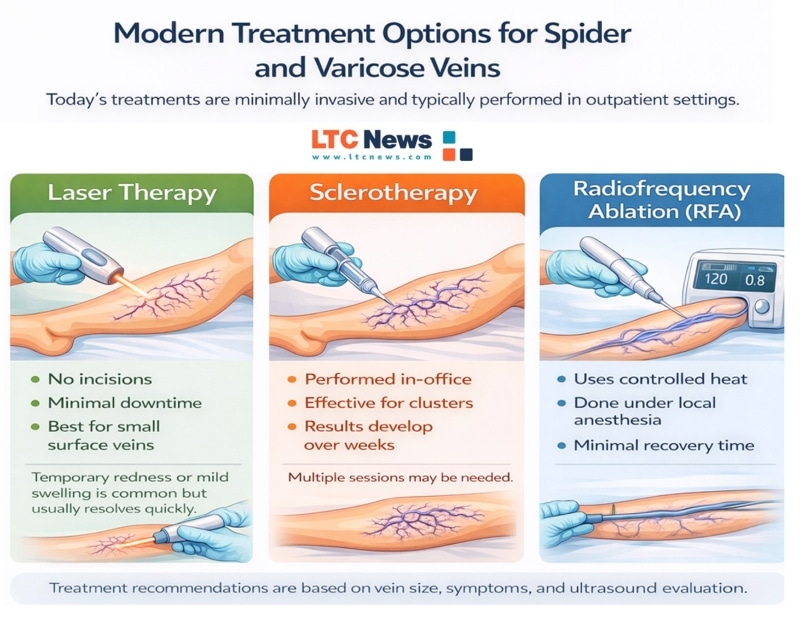 An infographic explaining three different treatment methods for spider veins.