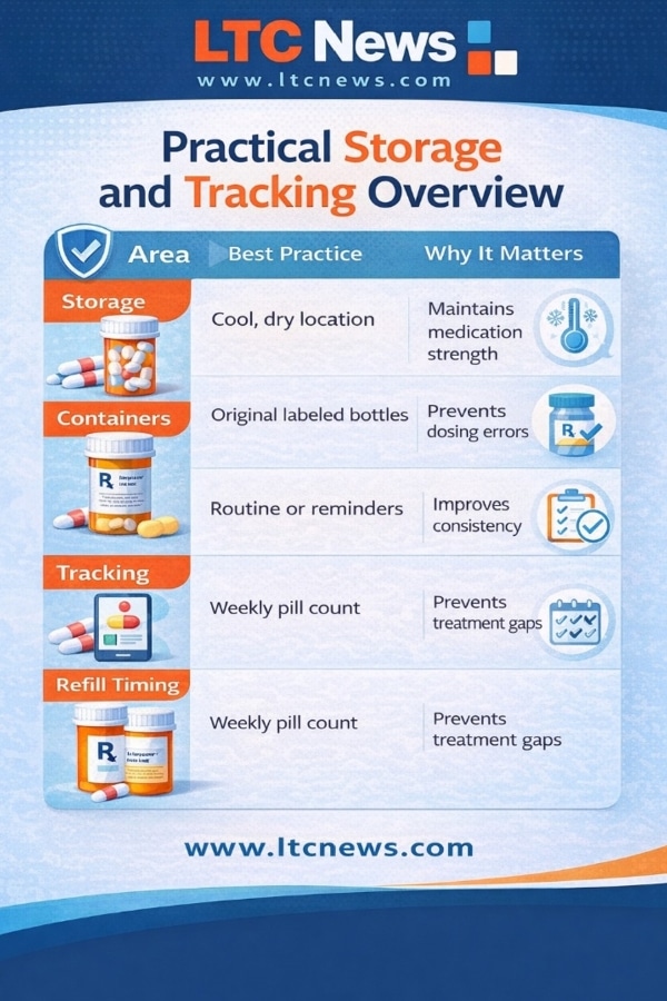 An infographic about the importance of pill tracking and proper storage.