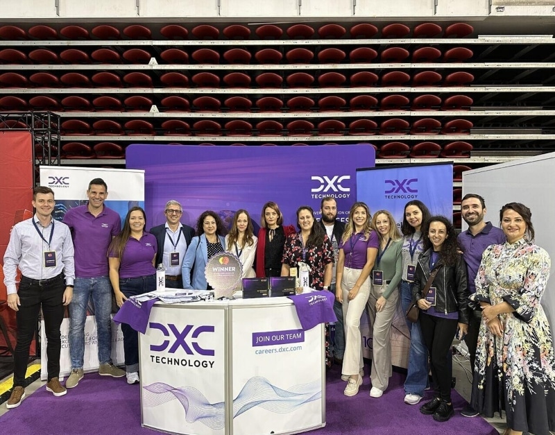 A photo of the DXC Technology team at a career event.