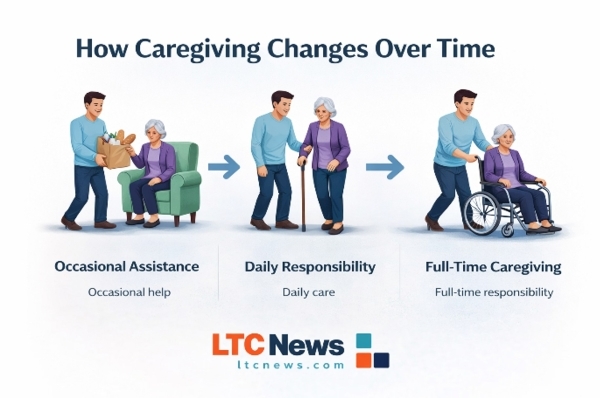 A digital image of the differences between occasional assistance, daily responsibility, and full-time caregiving.