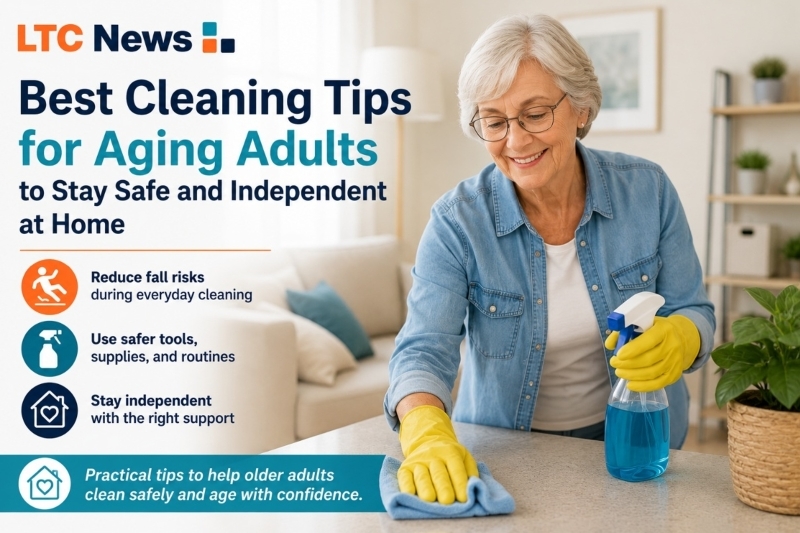 A short infographic explaining quick tips on cleaning as an aging adult.