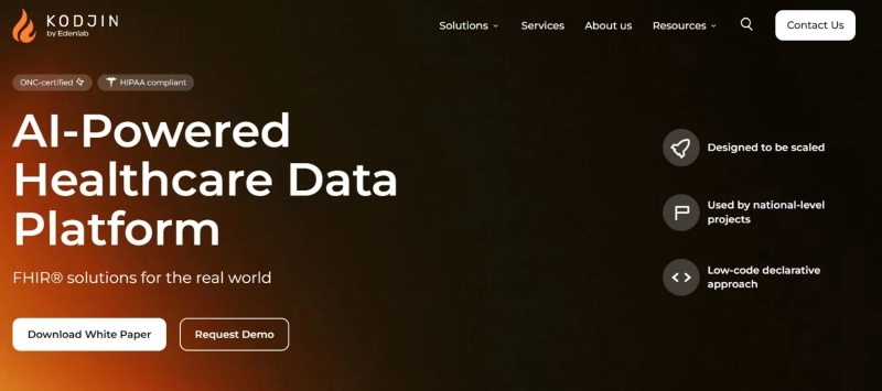 Screenshot of Kodjin healthcare website.