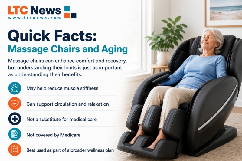 Quick facts about massage chairs and aging infographic.