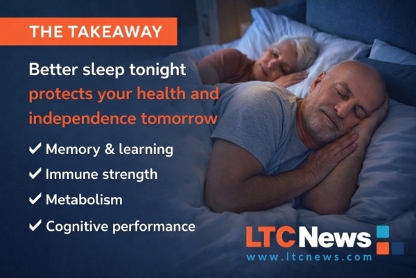 An image of an older man sleeping with text explaining the key takeaways from that section of the article.